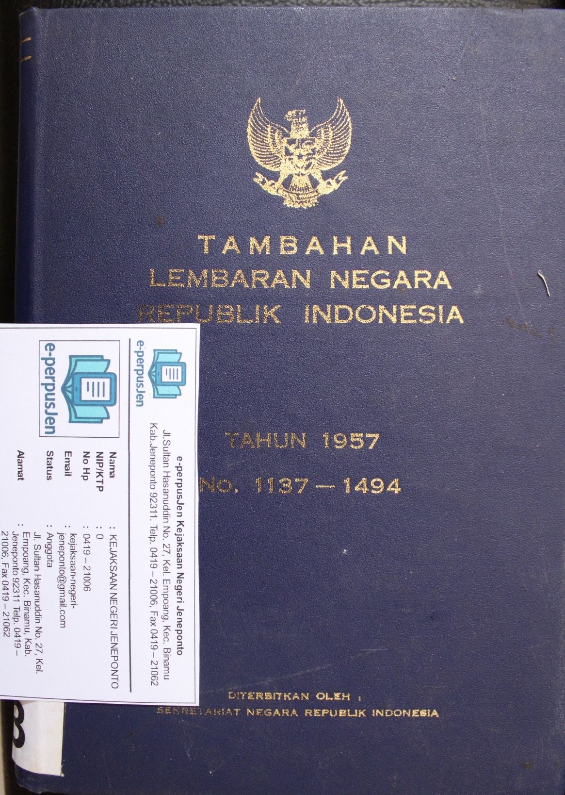 Tambahan Lembaran Negara RI  No Urut  1137-1494